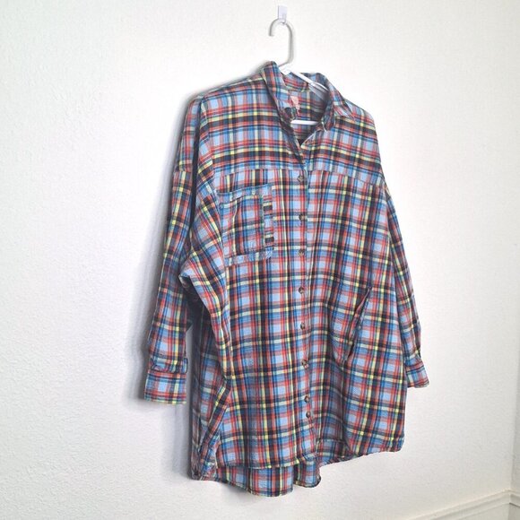 Urban Outfitters Multicolor Shacket Plaid Sz XS Button Down Oversized Bryce - Picture 4 of 15